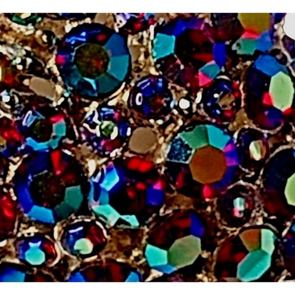 Vintage Red Aurora Borealis Rhinestones Encrusted Strawberry Brooch Silver Tone - Picture 8 of 11